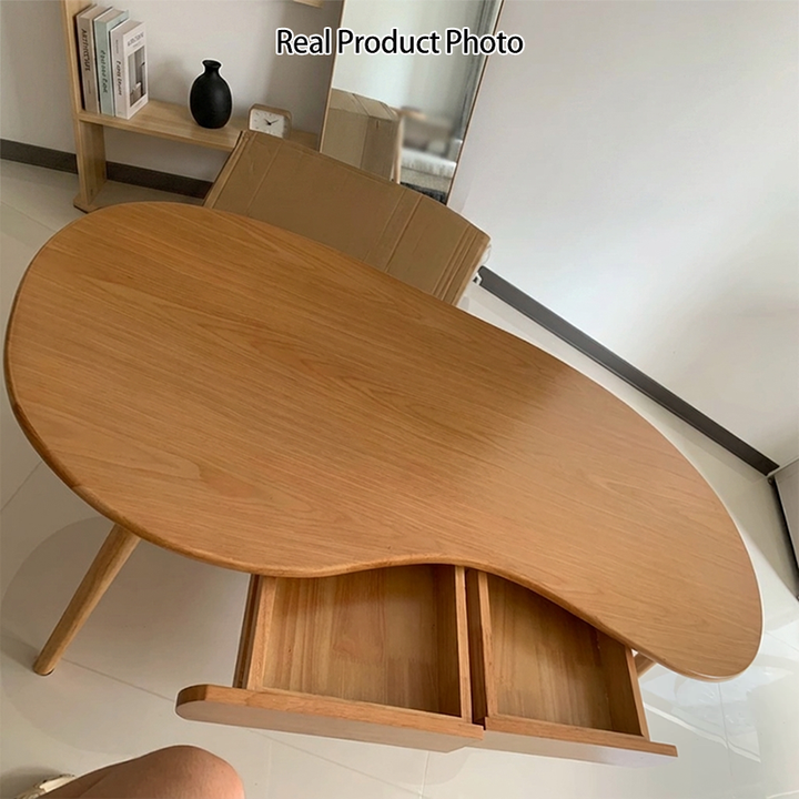Modern Minimalist Cashew Shaped Rubberwood Coffee Table 2-Drawer For Living Room
