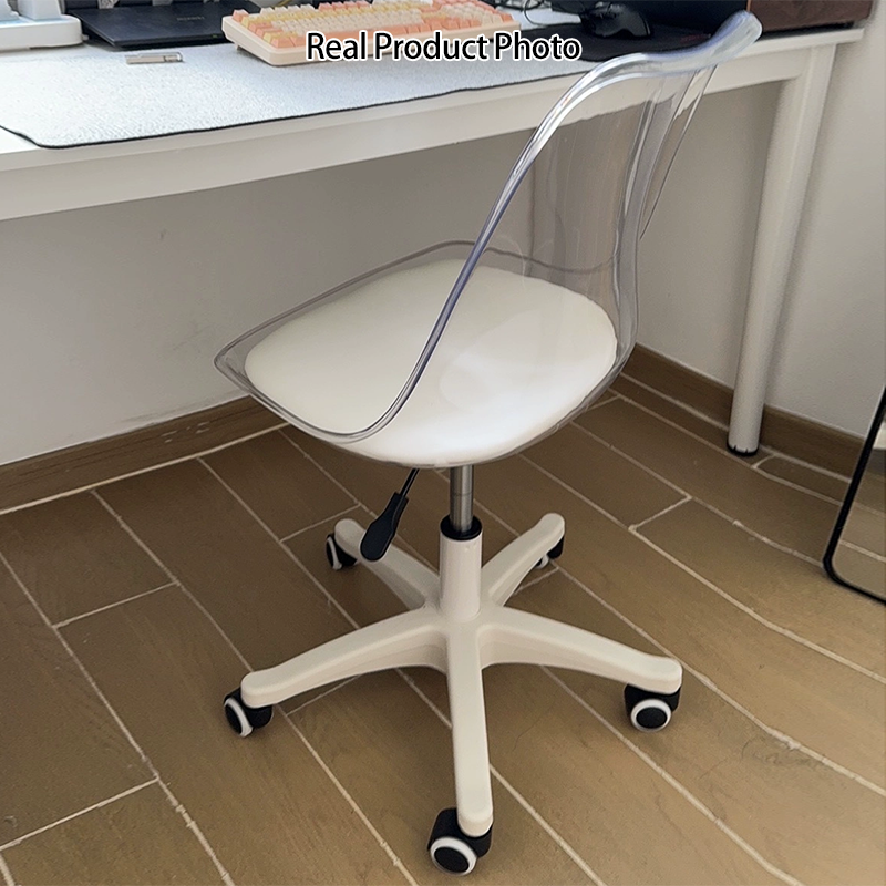 Moderner minimalistischer Schreibtischstuhl aus PU-Leder, Acryl und Kunststoff mit mittlerer Rückenlehne, drehbar, höhenverstellbar, rückenlehnenlos für das Home Office 
