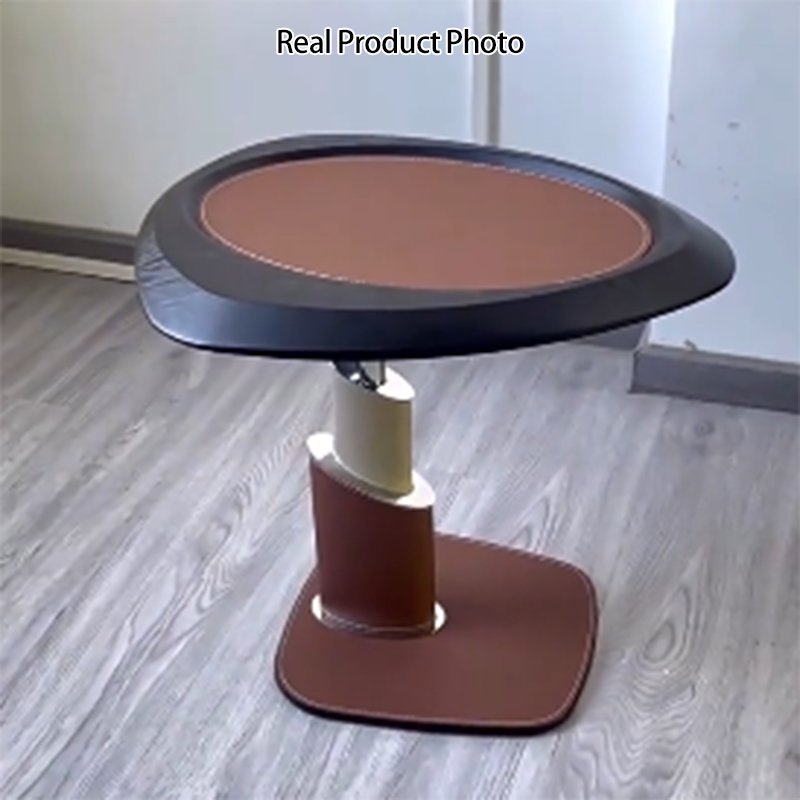 Table d’appoint 1 niveau en cuir de selle, acier au carbone et acier inoxydable, Art déco moderne, triangulaire irrégulière, pour salon 