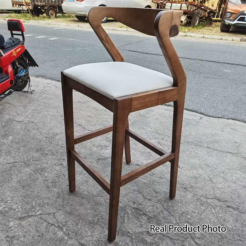 Moderner minimalistischer rechteckiger Barhocker aus Eschenholz mit Mikrofaserleder, Schaumstoff, Rückenlehne und Armlehnen für das Esszimmer 