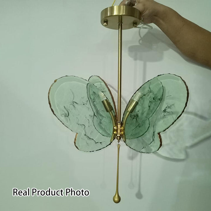 Contemporain Créatif Suspension à Deux Lumières en Résine en Forme de Papillon pour Chambre 