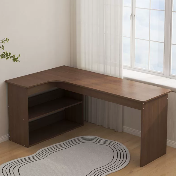 Modern Minimalist L-Shaped Rectangular Medium Density Fiberboard Desk 3-Tier For Bedroom