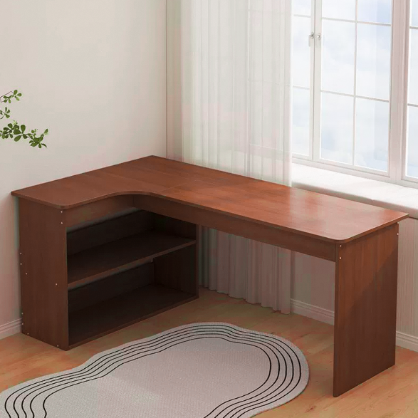 Modern Minimalist L-Shaped Rectangular Medium Density Fiberboard Desk 3-Tier For Bedroom