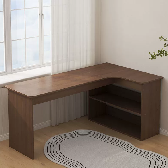Modern Minimalist L-Shaped Rectangular Medium Density Fiberboard Desk 3-Tier For Bedroom