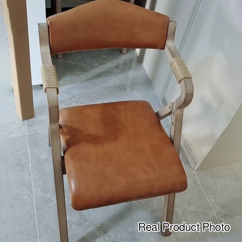 Modern Minimalist Curved Bent Plywood Fabric Upholstered PU Leather Linen Dining Chair Foldable Backrest Armrest For Living Room