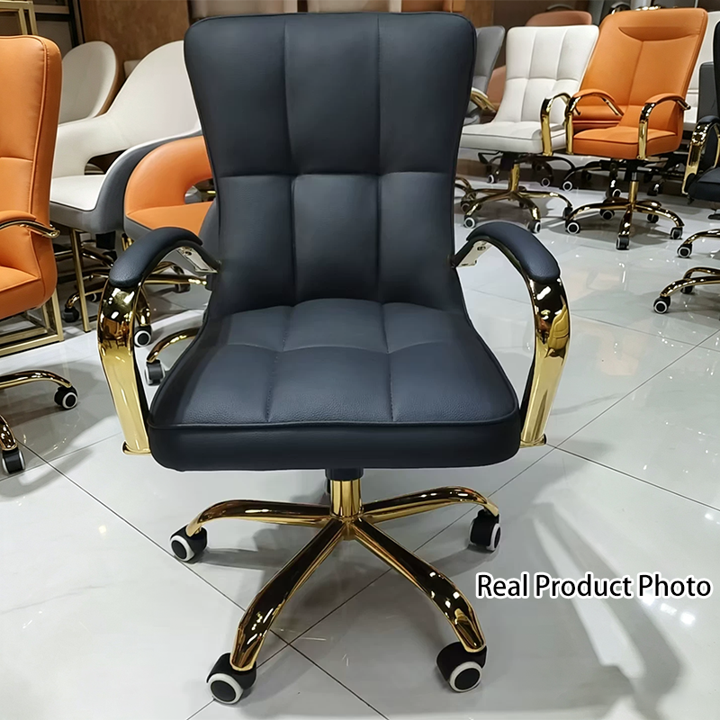 Modern Luxury Liftable Swivel Rectangular Square Faux Leather Carbon Steel Desk Chair Backrest Armrest For Home Office