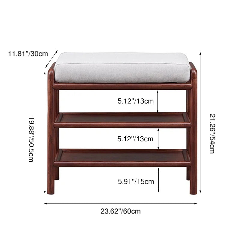 Soft Cushion Seat, 2-Tier Open Shoe Rack Shoe Bench - Chinese Solid Ash Wood Hallway Bench For Changing Shoes, Space-Saving Home Furniture For Entryway