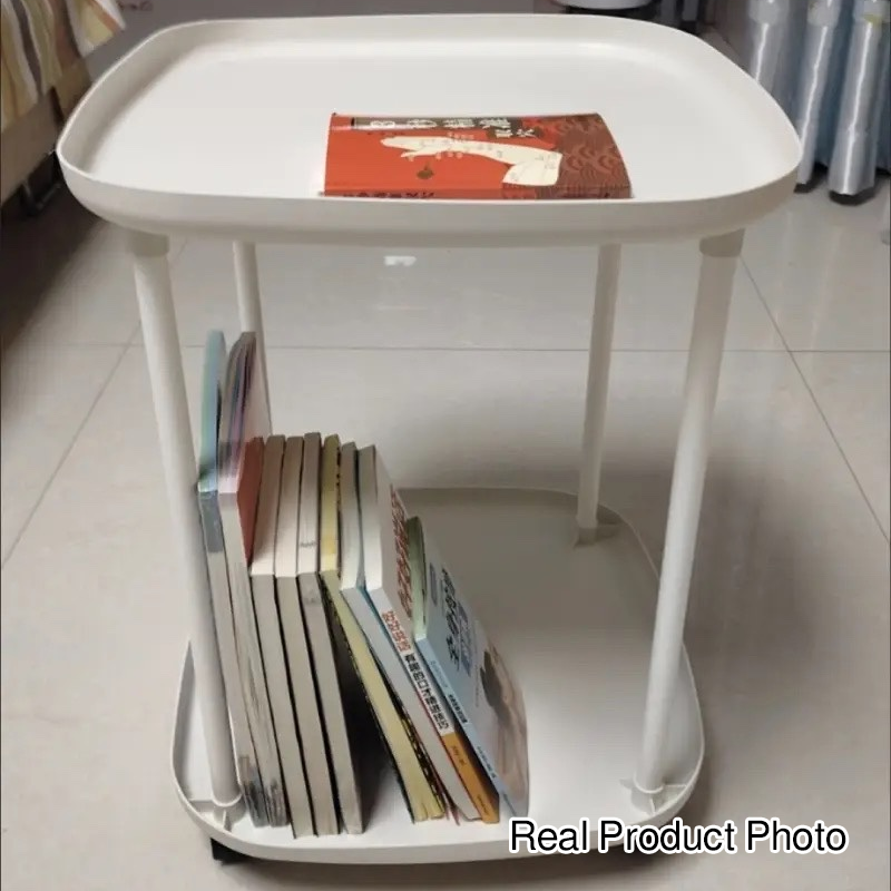 Modern Minimalist Rectangular Plastic End Table 2-Tier Movable For Living Room