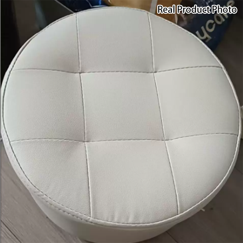 Contemporary Scandinavian Cat Scratch Leather Pine Wood Round Cylinder Low Stool For Living Room