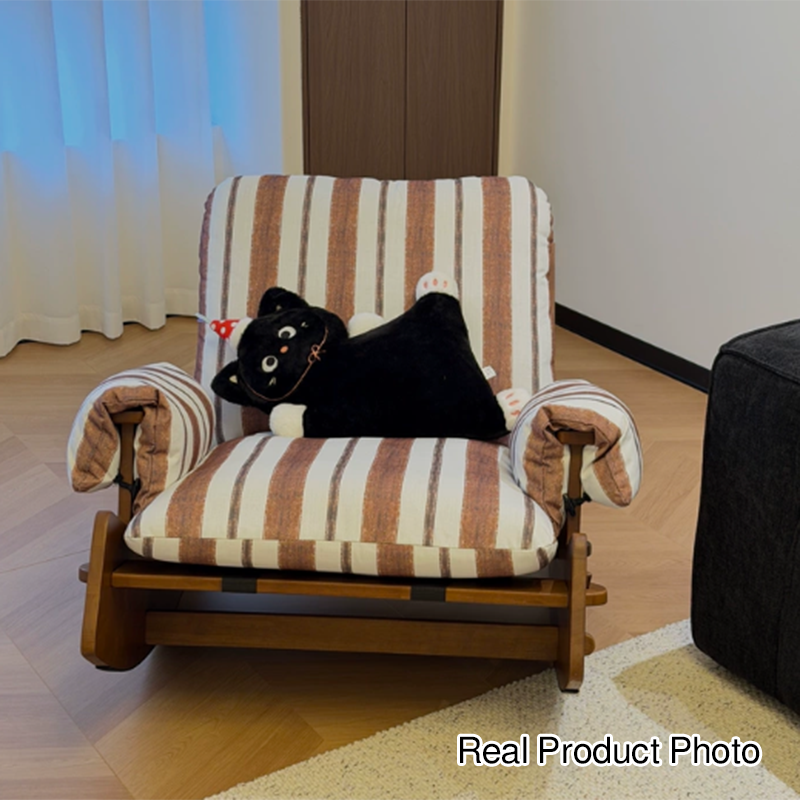 Moderner Retro-Schaukelstuhl aus Massivholz mit Leinen- &amp; Samtbezug, abnehmbarem und waschbarem Design sowie gepolstertem Sitz, Rückenlehne und Armlehnen für das Wohnzimmer 