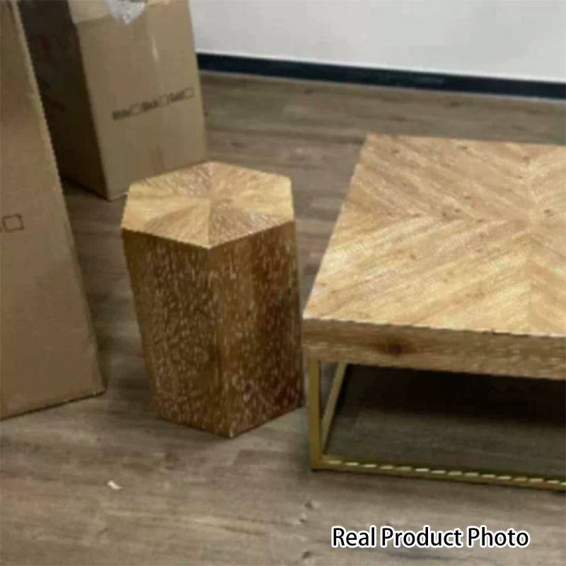 Traditional Vintage Hexagonal Cedar Wood End Table With Non-Slip Feet Medium Density Fiberboard Base For Living Room