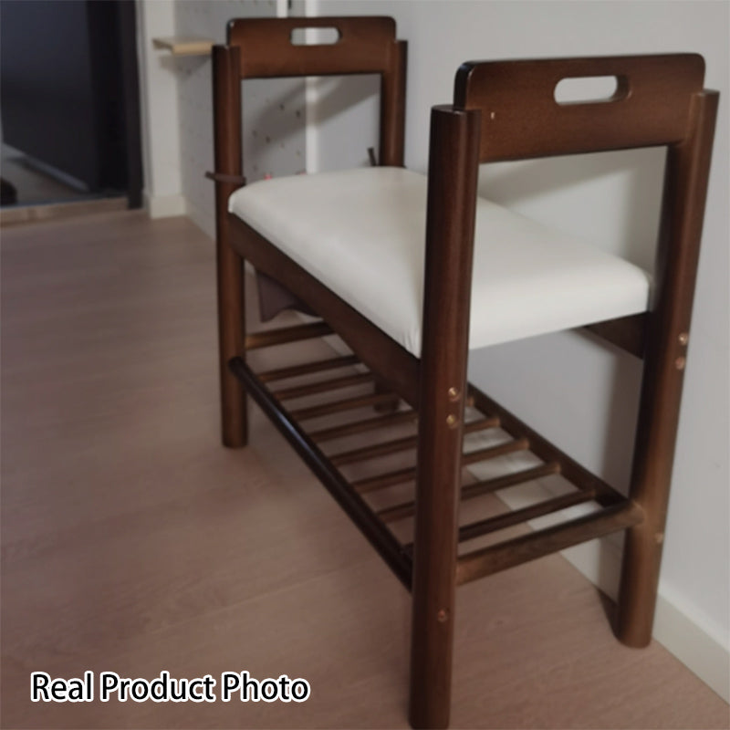 Traditionelle Vintage PU-Leder Gummibaum Rechteckige Schuhbank 1-stufig für das Wohnzimmer 