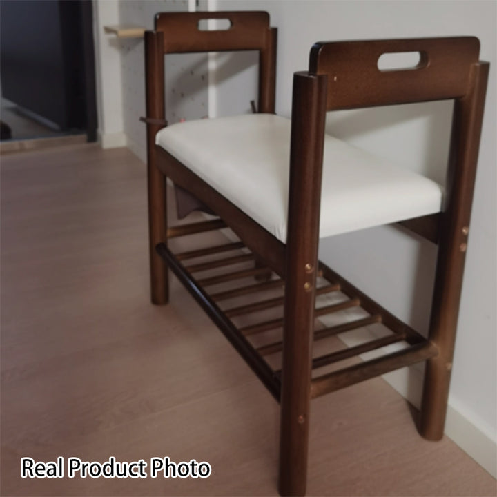 Traditionelle Vintage PU-Leder Gummibaum Rechteckige Schuhbank 1-stufig für das Wohnzimmer 