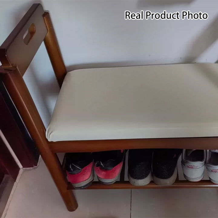 Traditionelle Vintage PU-Leder Gummibaum Rechteckige Schuhbank 1-stufig für das Wohnzimmer 