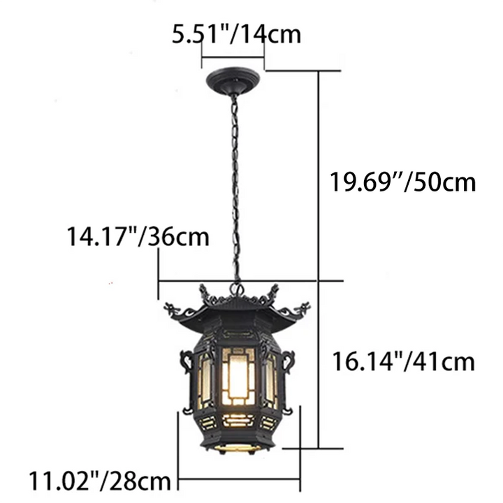 Traditional Chinese Lantern Aluminum PVC 1-Light Pendant Light For Outdoor Patio