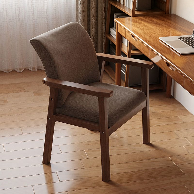 Chaise de bureau carrée inclinée en bois massif avec dossier et accoudoirs en coton lin scandinave contemporain pour la maison 