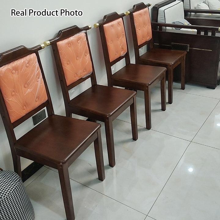 Traditional Chinese Square Rubberwood Faux Leather Dining Chair Backrest For Dining Room