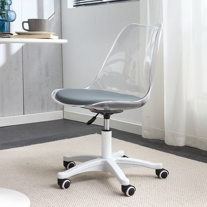 Moderner minimalistischer Schreibtischstuhl aus PU-Leder, Acryl und Kunststoff mit mittlerer Rückenlehne, drehbar, höhenverstellbar, rückenlehnenlos für das Home Office 