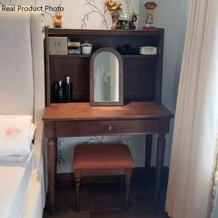 Traditional Vintage Rectangular Rubberwood Plywood Makeup Vanity 4-Leg 1-Drawer For Home Office
