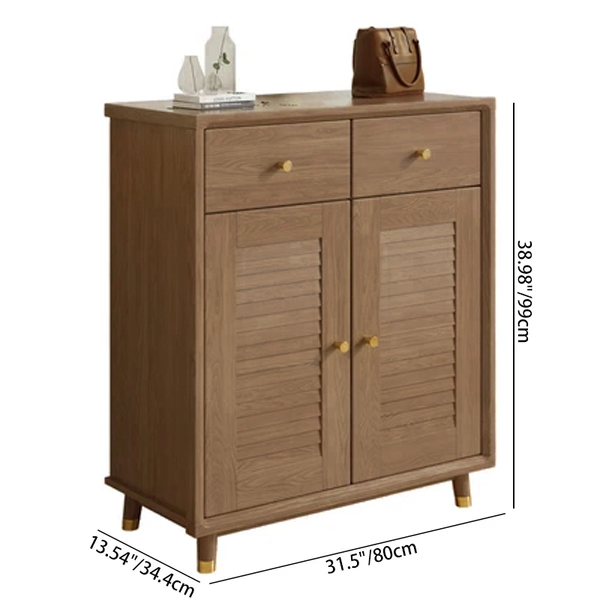 Moderner minimalistischer Schuhschrank aus Massivholz & Sperrholz in rechteckiger Form mit 2 Schubladen & 1 Staufach für Eingangsbereich & Wohnzimmer 