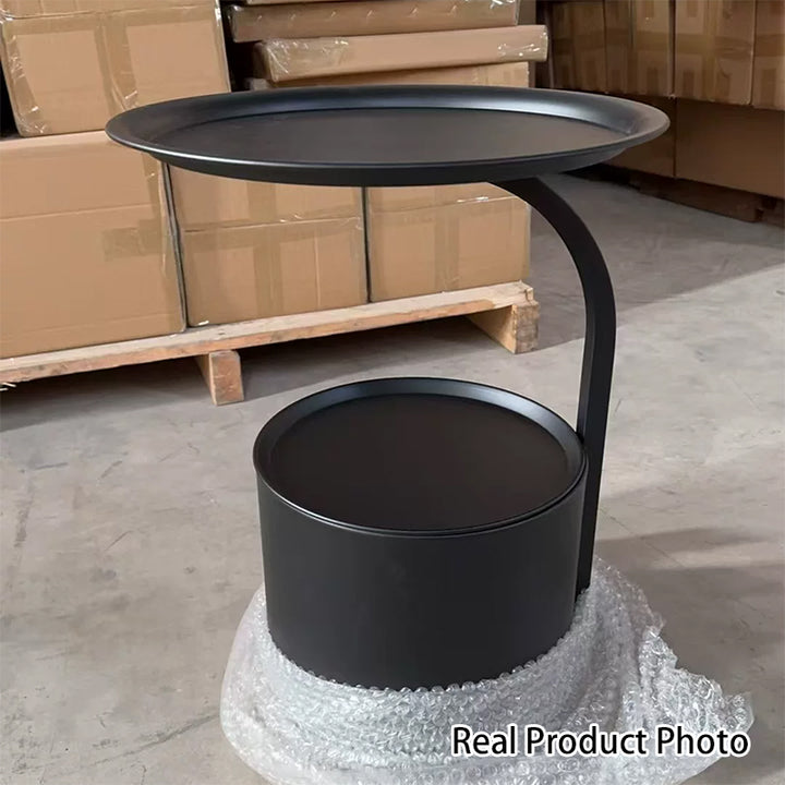 Modern Minimalist Cream Round Cylinder Iron Side Table 1-Storage For Living Room
