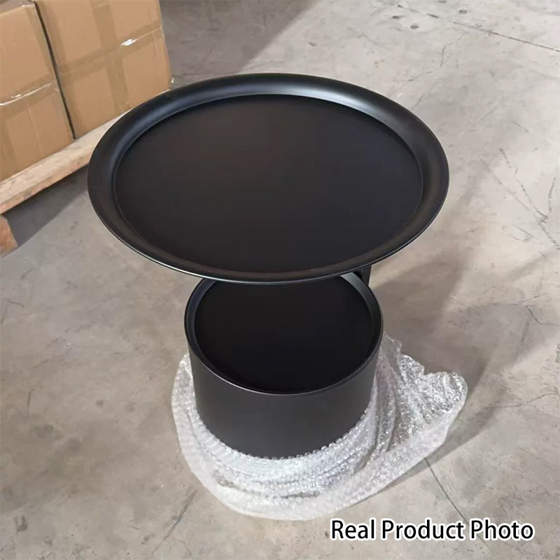 Modern Minimalist Cream Round Cylinder Iron Side Table 1-Storage For Living Room