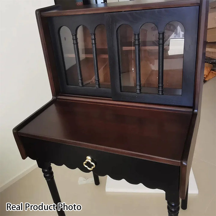 Traditioneller rechteckiger Vintage-Schminktisch aus Kiefernholz und Glas mit 1 Schublade fürs Schlafzimmer 