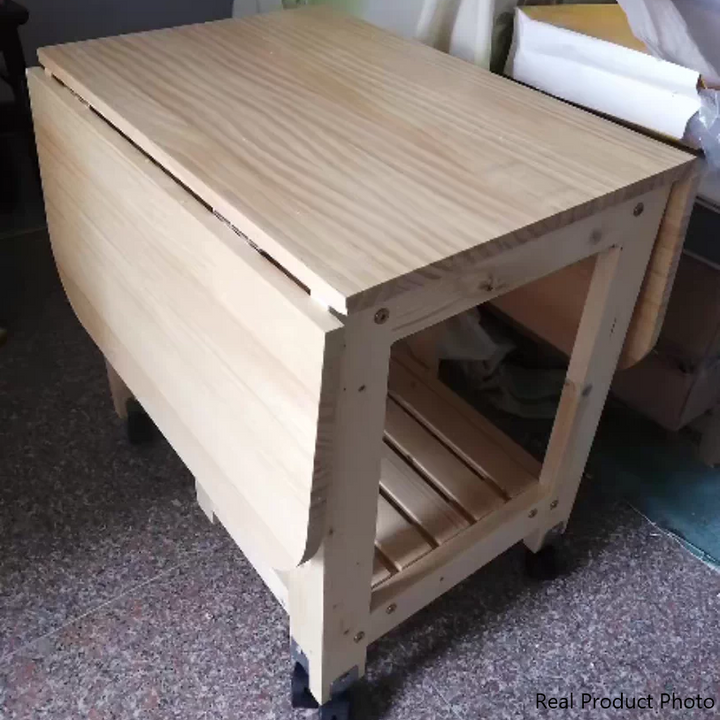 Modern Minimalist Foldable Expandable Rectangular Pine Wood Coffee Table 2-Tier For Living Room