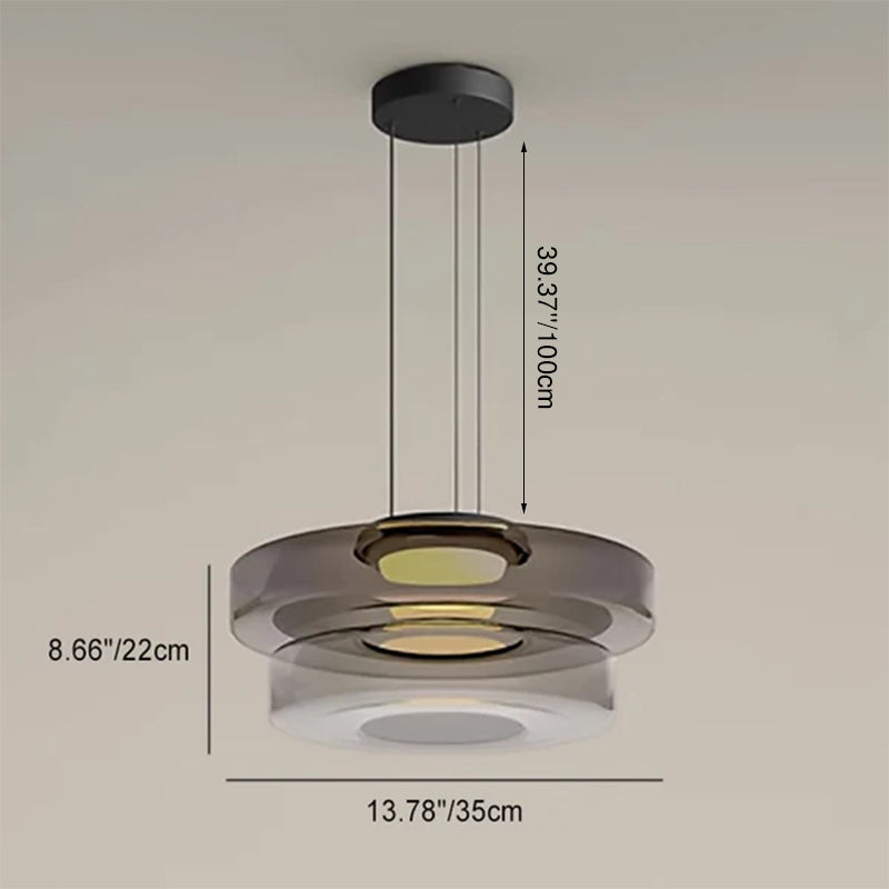 Moderne Luxus-Mehrschicht-Disc-Glas-Metall-LED-Pendelleuchte für Wohnzimmer 