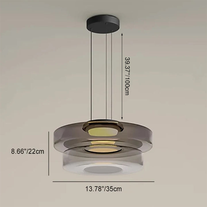 Moderne Luxus-Mehrschicht-Disc-Glas-Metall-LED-Pendelleuchte für Wohnzimmer 