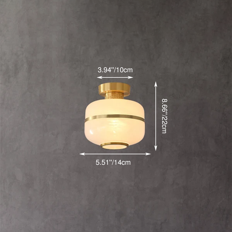 Modern Chinese Copper Fabric Round Tassel 1-Light Semi-Flush Mount Ceiling Light For Living Room