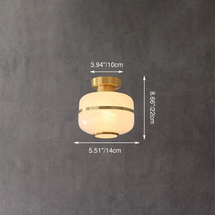 Modern Chinese Copper Fabric Round Tassel 1-Light Semi-Flush Mount Ceiling Light For Living Room