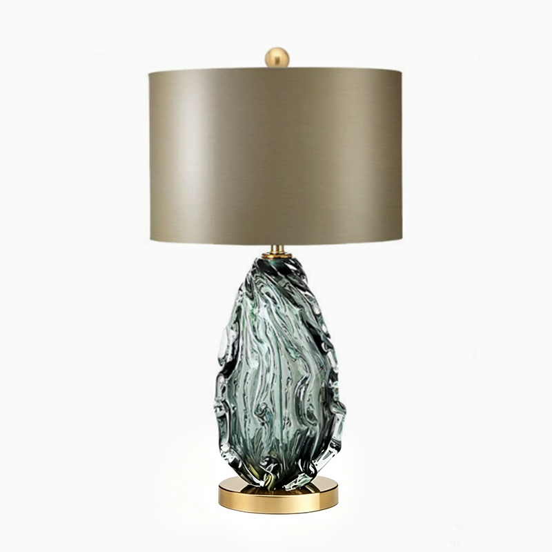 Contemporary Scandinavian Fabric Metal Glass Oval Round 1-Light Table Lamp For Bedroom