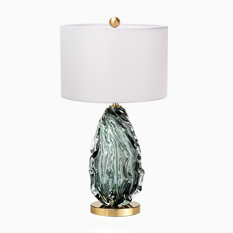 Contemporary Scandinavian Fabric Metal Glass Oval Round 1-Light Table Lamp For Bedroom