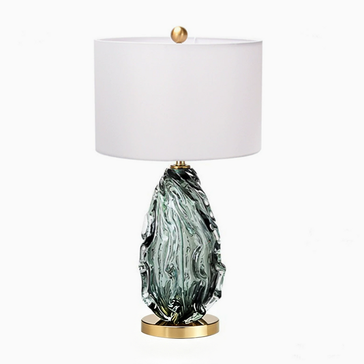 Contemporary Scandinavian Fabric Metal Glass Oval Round 1-Light Table Lamp For Bedroom