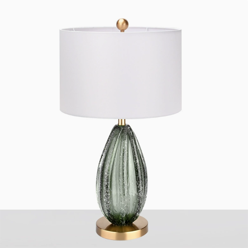 Contemporary Scandinavian Fabric Metal Glass Oval Round 1-Light Table Lamp For Bedroom