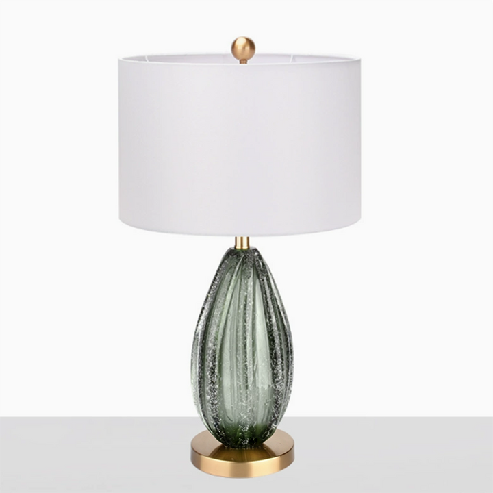 Contemporary Scandinavian Fabric Metal Glass Oval Round 1-Light Table Lamp For Bedroom