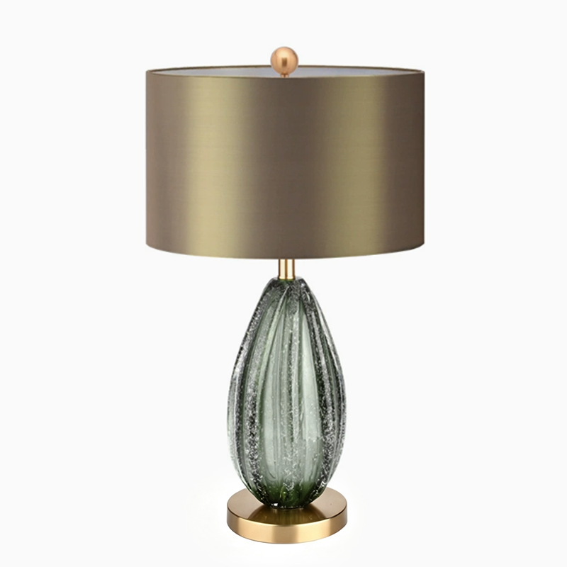 Contemporary Scandinavian Fabric Metal Glass Oval Round 1-Light Table Lamp For Bedroom