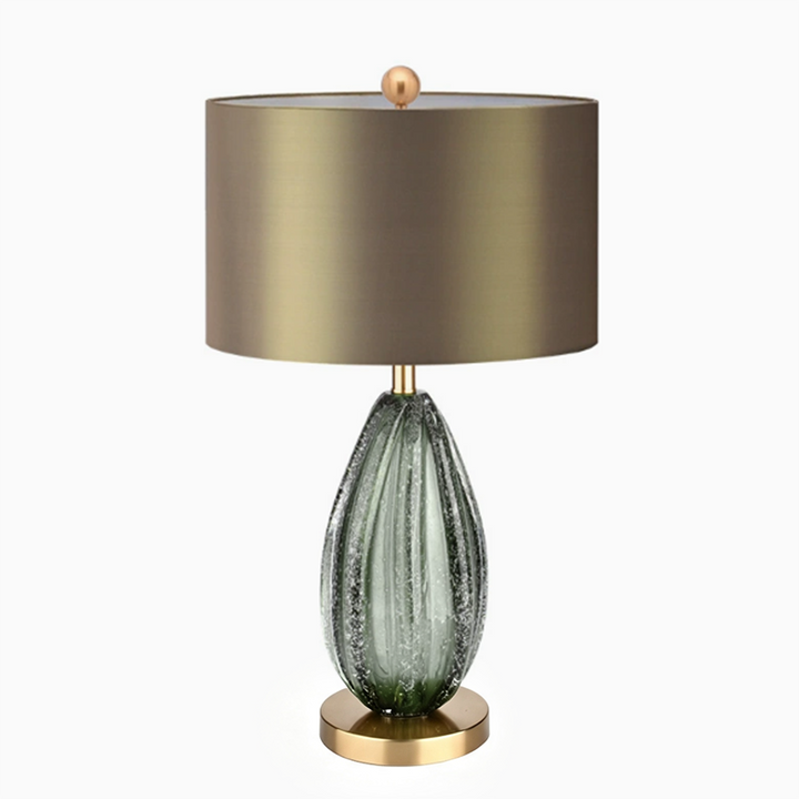 Contemporary Scandinavian Fabric Metal Glass Oval Round 1-Light Table Lamp For Bedroom