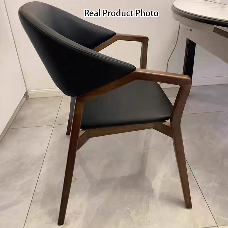 Modern Minimalist Square Faux Leather Ash Wood Dining Chair Curved Backrest For Dining Room