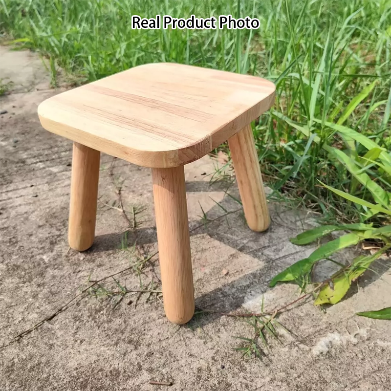 Modern Minimalist Square Rubberwood Kids Low Stool For Living Room
