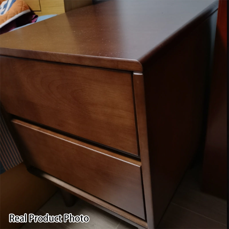 Modern Minimalist Solid Wood &amp; Plywood Rectangular Nightstand 2-Drawer For Bedroom
