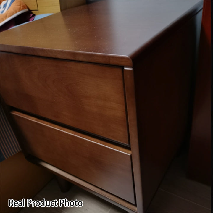 Modern Minimalist Solid Wood &amp; Plywood Rectangular Nightstand 2-Drawer For Bedroom