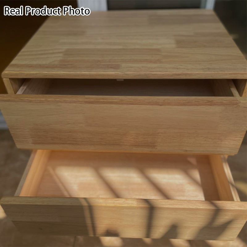 Modern Minimalist Solid Wood &amp; Plywood Rectangular Nightstand 2-Drawer For Bedroom