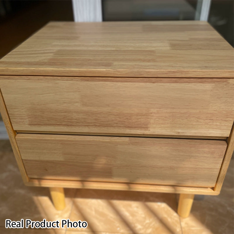 Modern Minimalist Solid Wood &amp; Plywood Rectangular Nightstand 2-Drawer For Bedroom
