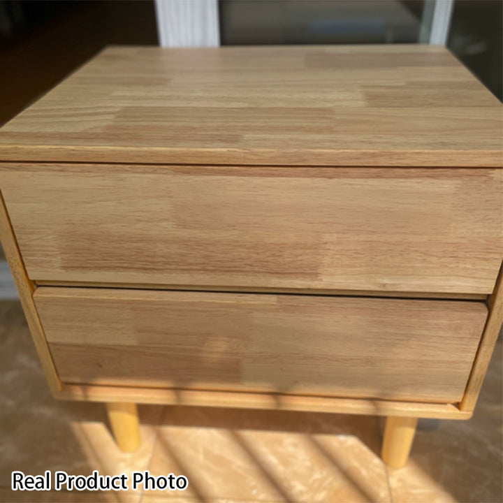Modern Minimalist Solid Wood &amp; Plywood Rectangular Nightstand 2-Drawer For Bedroom