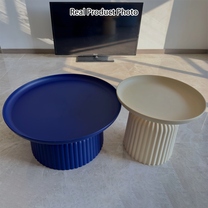 Contemporary Creative PP Round Striped Base Coffee Table For Living Room