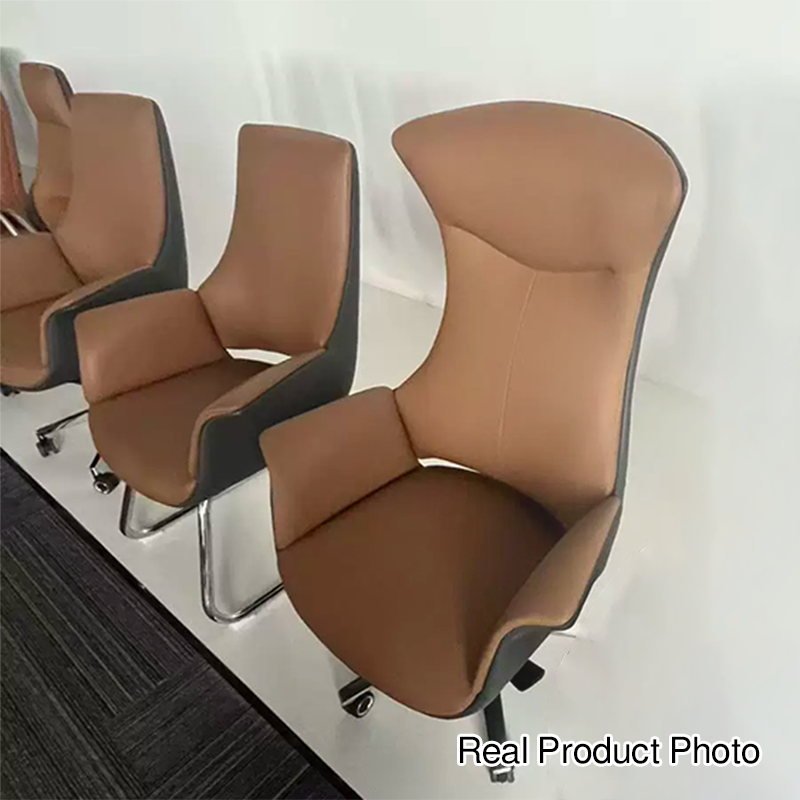 Moderner minimalistischer Bürostuhl mit Silikonleder und Vollnarben-Rindsleder, Aluminiumlegierung und Metallrückenschale, ergonomisch, mit Armlehnen und verstellbarer Rückenlehne für Homeoffice oder Arbeitszimmer 