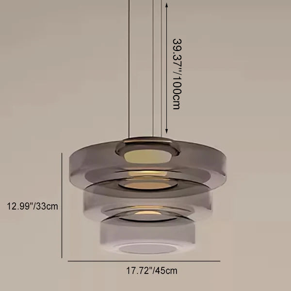 Moderne Luxus-Mehrschicht-Disc-Glas-Metall-LED-Pendelleuchte für Wohnzimmer 