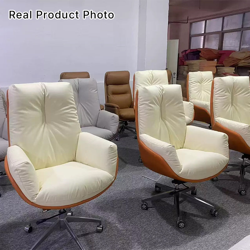 Silla de escritorio de asiento cuadrado de cuero de microfibra y piel de vacuno de estilo moderno minimalista, con reposabrazos y respaldo reclinable, para oficina en casa o estudio 